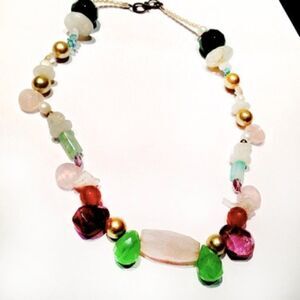 OOAK SEMI PRECIOUS BEAD AND PEARL NECKLACE 17"